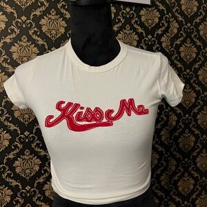 White Crop Top with Red Embroidery